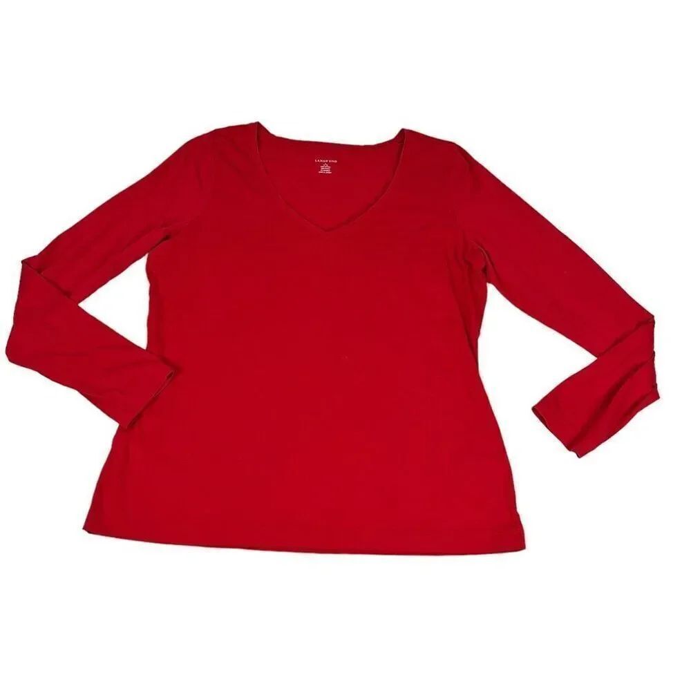 Lands' End Fitted V- Neck T-Shirt Red Size Large